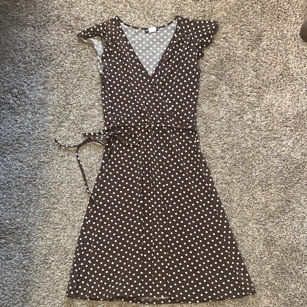☀️ Wet Seal Brown and Cream Polka Dot Wrap Midi Dress